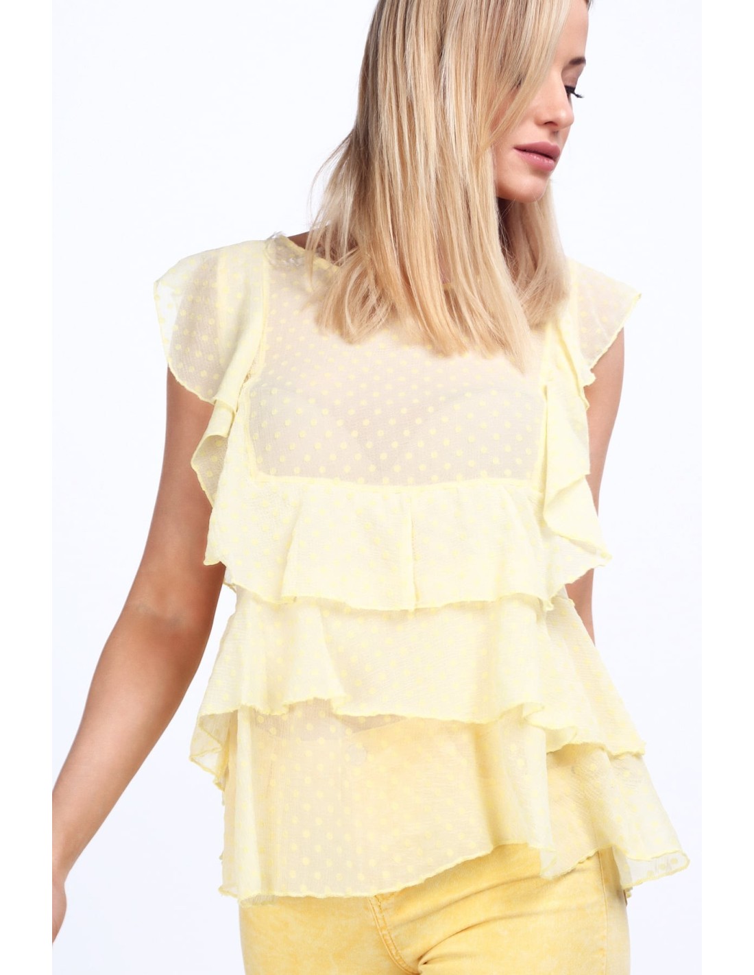 Yellow elegant blouse with ruffles MP28438 - Online store - Boutique